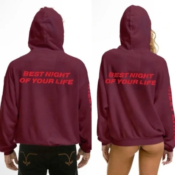 Aviator Nation Will Ferrell Bolt Smiley Relaxed Pullover Hoodie Plum Unisex XL - Picture 2 of 10